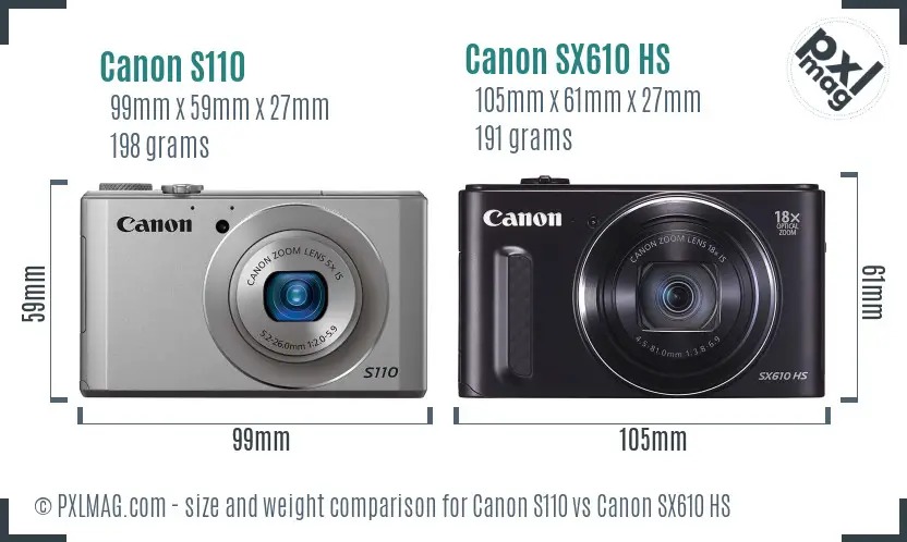 Canon S110 vs Canon SX610 HS size comparison Canon S110 vs Canon SX610 HS size comparison