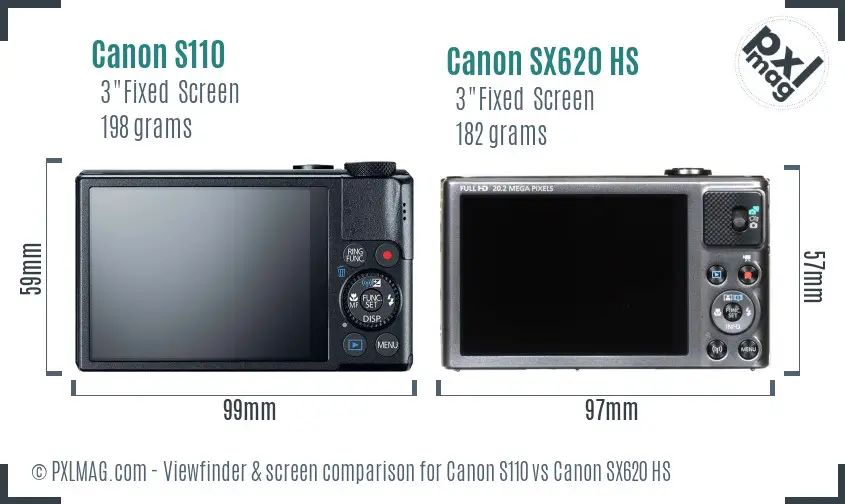 Canon S110 vs Canon SX620 HS Screen and Viewfinder comparison
