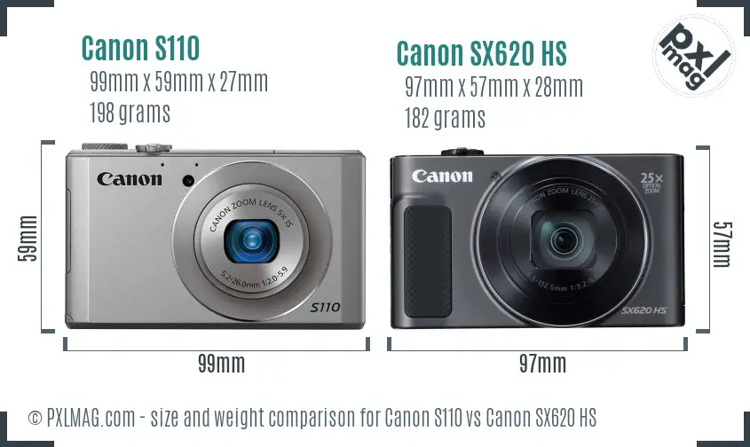 Canon S110 vs Canon SX620 HS size comparison