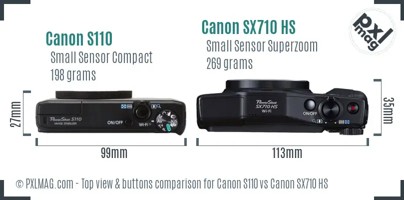 Canon S110 vs Canon SX710 HS top view buttons comparison