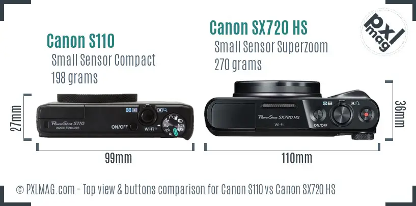 Canon S110 vs Canon SX720 HS top view buttons comparison