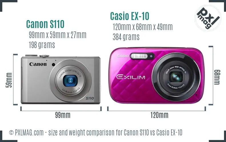 Canon S110 vs Casio EX-10 size comparison