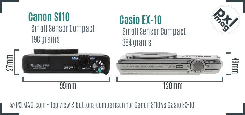 Canon S110 vs Casio EX-10 top view buttons comparison