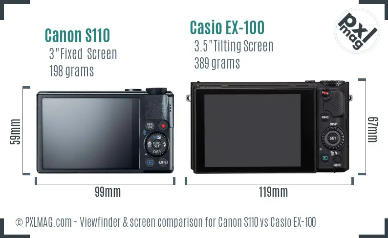 Canon S110 vs Casio EX-100 Screen and Viewfinder comparison