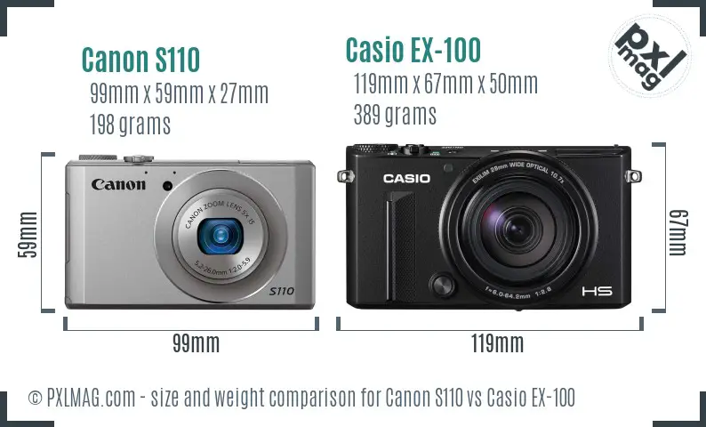 Canon S110 vs Casio EX-100 size comparison