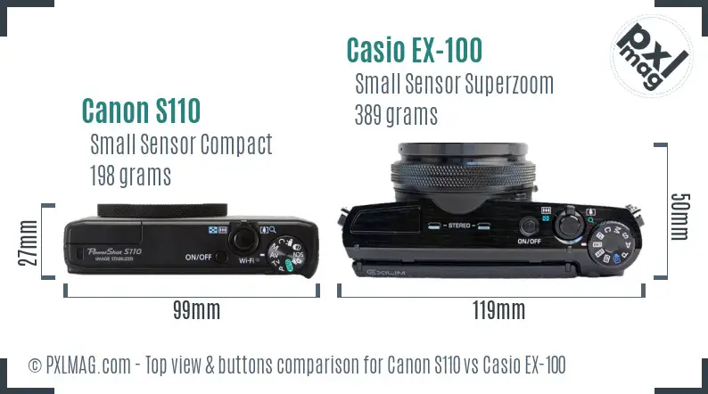 Canon S110 vs Casio EX-100 top view buttons comparison