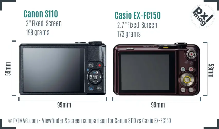 Canon S110 vs Casio EX-FC150 Screen and Viewfinder comparison