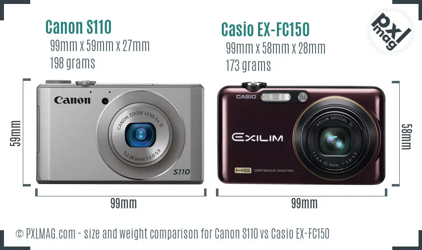 Canon S110 vs Casio EX-FC150 size comparison