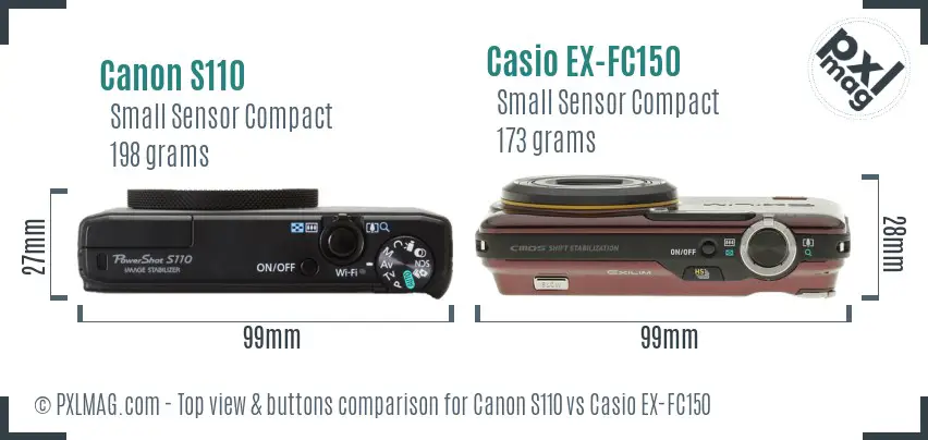 Canon S110 vs Casio EX-FC150 top view buttons comparison