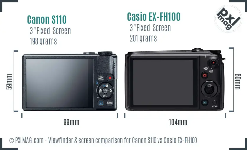 Canon S110 vs Casio EX-FH100 Screen and Viewfinder comparison