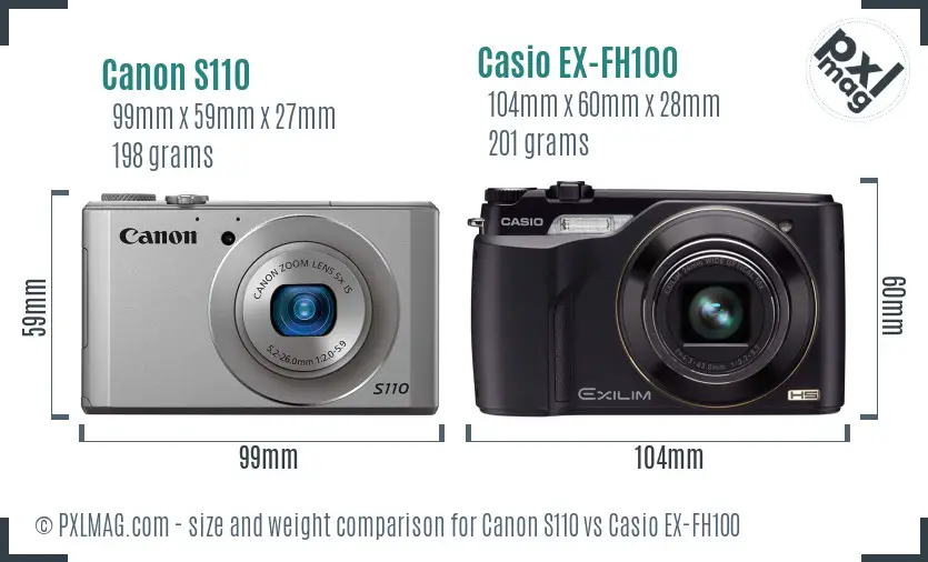 Canon S110 vs Casio EX-FH100 size comparison