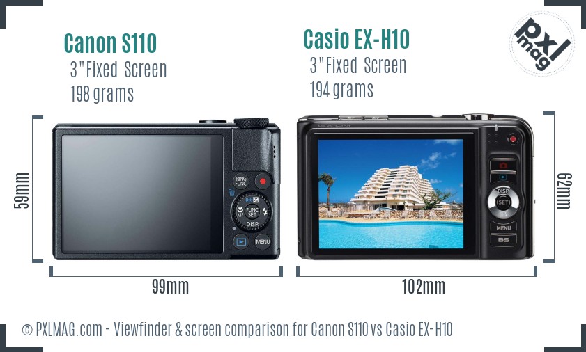 Canon S110 vs Casio EX-H10 Screen and Viewfinder comparison