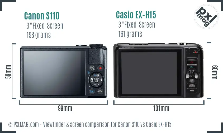 Canon S110 vs Casio EX-H15 Screen and Viewfinder comparison