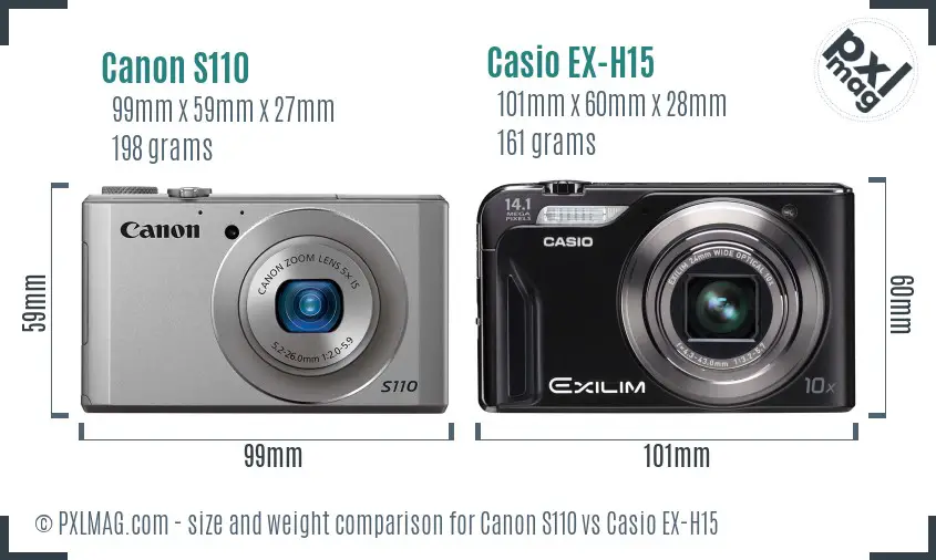 Canon S110 vs Casio EX-H15 size comparison