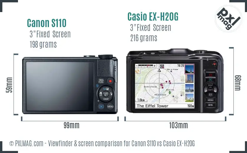 Canon S110 vs Casio EX-H20G Screen and Viewfinder comparison