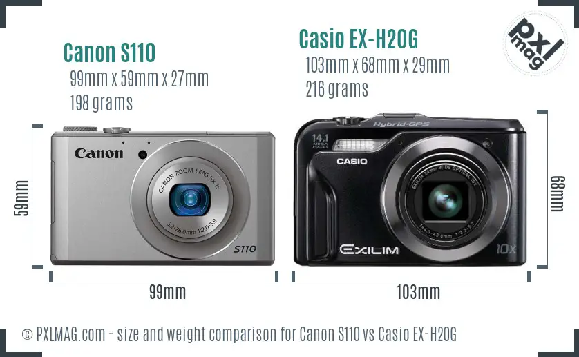 Canon S110 vs Casio EX-H20G size comparison