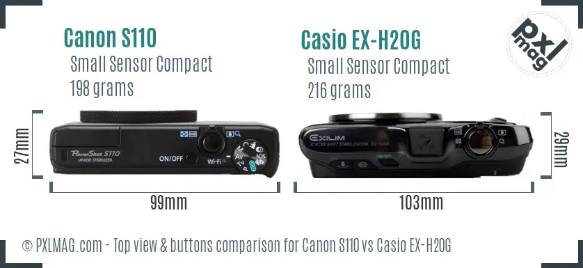 Canon S110 vs Casio EX-H20G top view buttons comparison