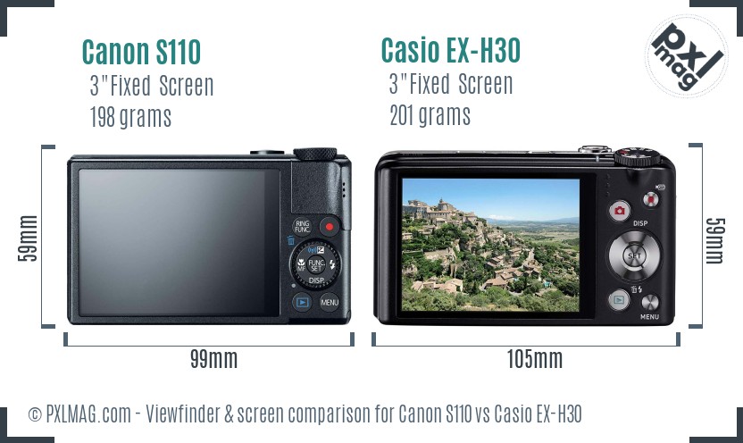 Canon S110 vs Casio EX-H30 Screen and Viewfinder comparison