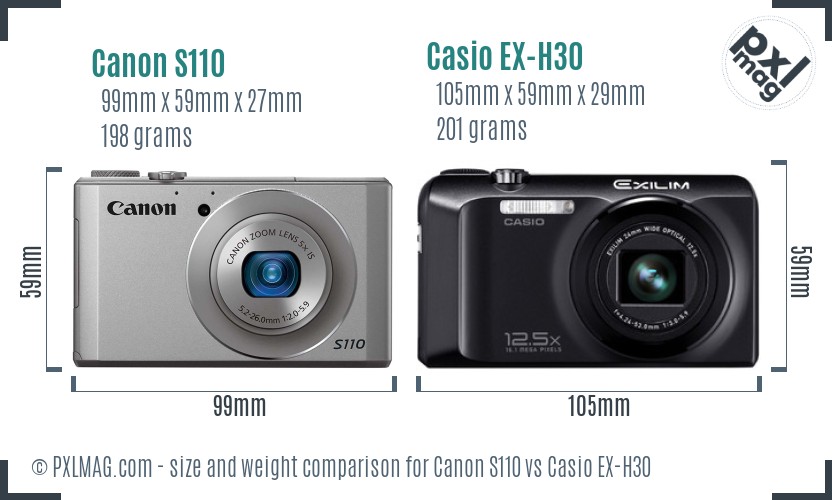 Canon S110 vs Casio EX-H30 size comparison