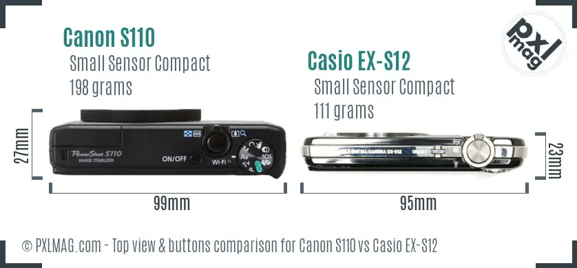 Canon S110 vs Casio EX-S12 top view buttons comparison Canon S110 vs Casio EX-S12 top view buttons comparison