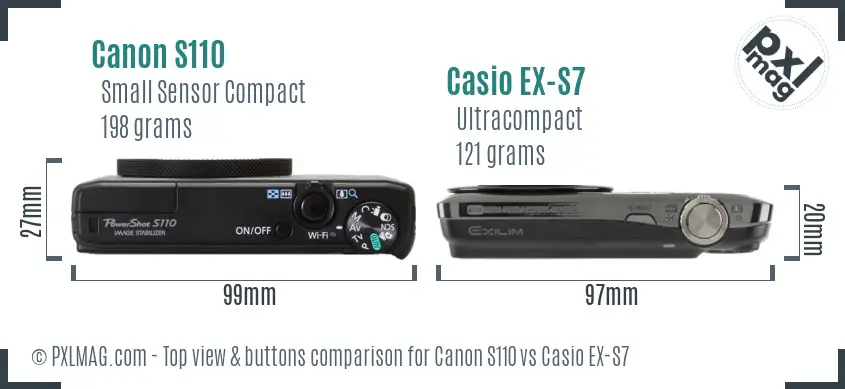 Canon S110 vs Casio EX-S7 top view buttons comparison Canon S110 vs Casio EX-S7 top view buttons comparison