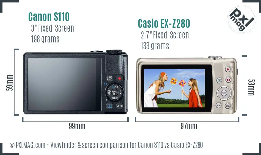 Canon S110 vs Casio EX-Z280 Screen and Viewfinder comparison