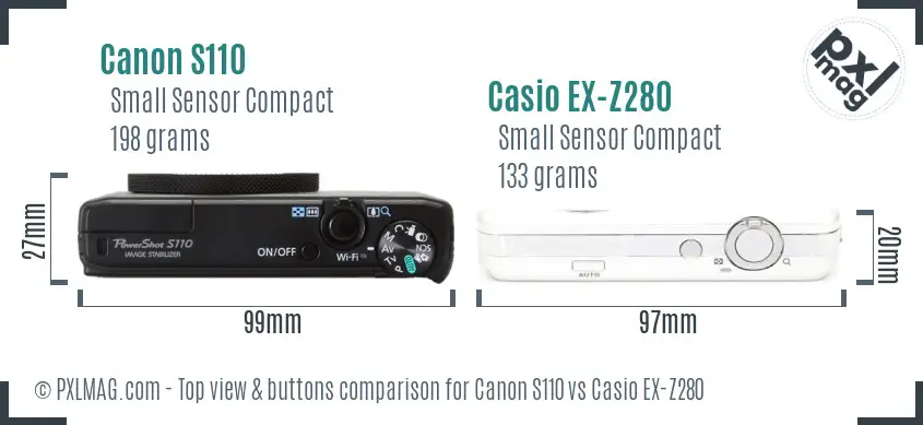 Canon S110 vs Casio EX-Z280 top view buttons comparison