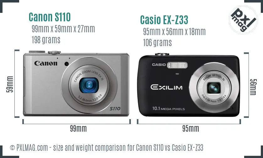Canon S110 vs Casio EX-Z33 size comparison
