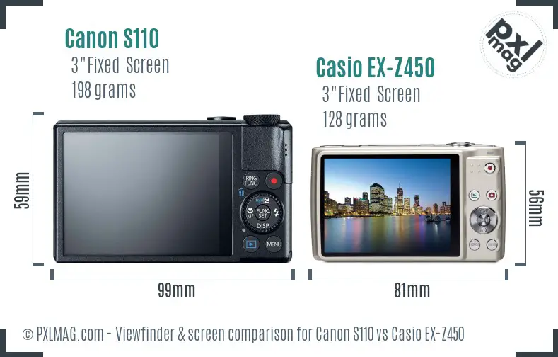 Canon S110 vs Casio EX-Z450 Screen and Viewfinder comparison
