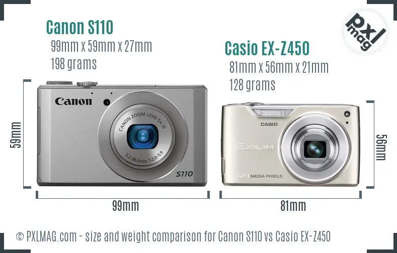Canon S110 vs Casio EX-Z450 size comparison