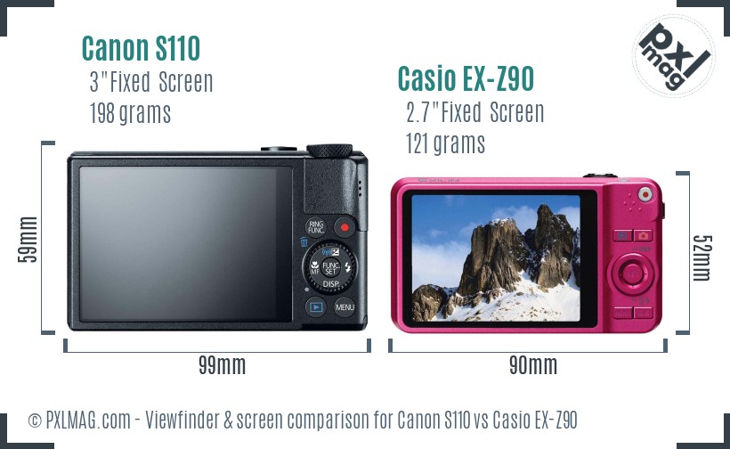 Canon S110 vs Casio EX-Z90 Screen and Viewfinder comparison