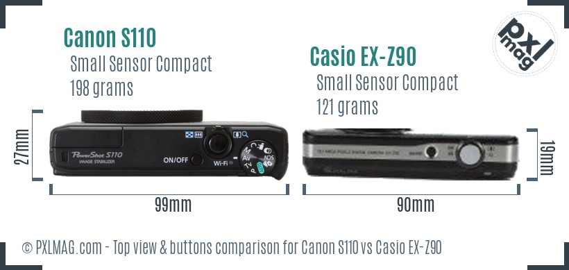 Canon S110 vs Casio EX-Z90 top view buttons comparison