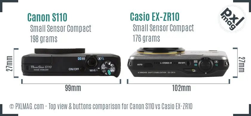Canon S110 vs Casio EX-ZR10 top view buttons comparison Canon S110 vs Casio EX-ZR10 top view buttons comparison