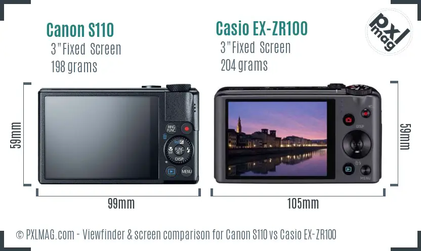 Canon S110 vs Casio EX-ZR100 Screen and Viewfinder comparison