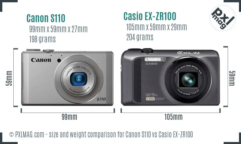 Canon S110 vs Casio EX-ZR100 size comparison