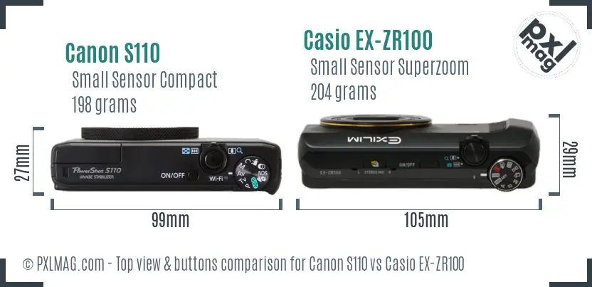 Canon S110 vs Casio EX-ZR100 top view buttons comparison