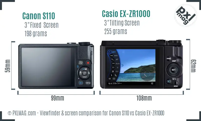 Canon S110 vs Casio EX-ZR1000 Screen and Viewfinder comparison