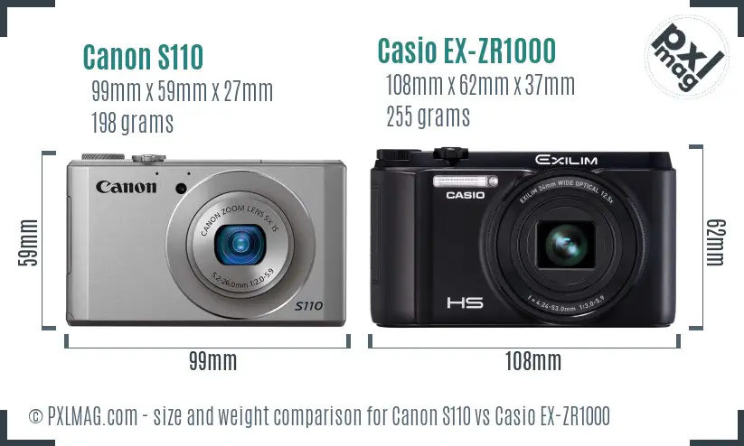 Canon S110 vs Casio EX-ZR1000 size comparison