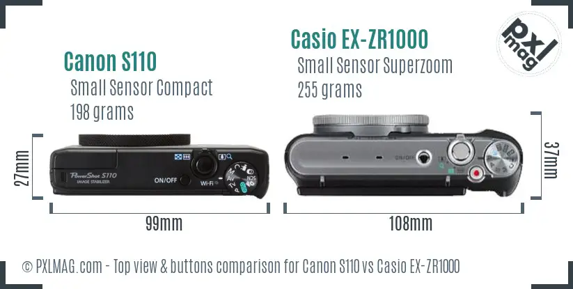 Canon S110 vs Casio EX-ZR1000 top view buttons comparison