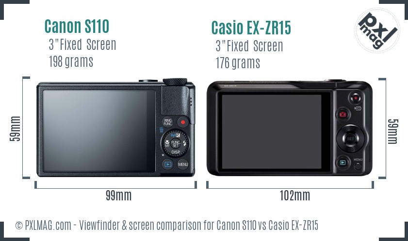 Canon S110 vs Casio EX-ZR15 Screen and Viewfinder comparison
