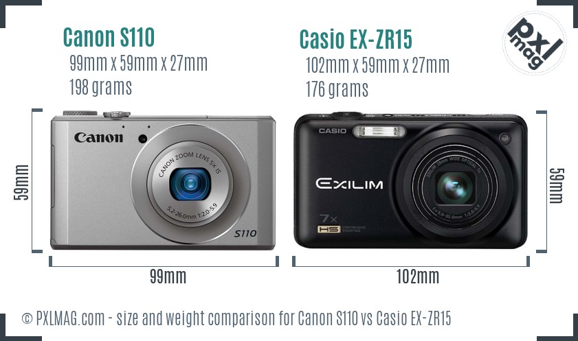 Canon S110 vs Casio EX-ZR15 size comparison