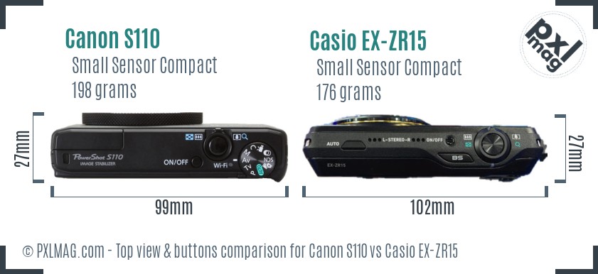 Canon S110 vs Casio EX-ZR15 top view buttons comparison