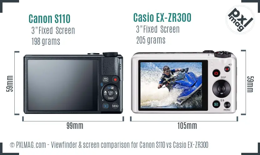 Back LCD screen comparison: Canon S110 touchscreen vs Casio EX-ZR300 non-touch