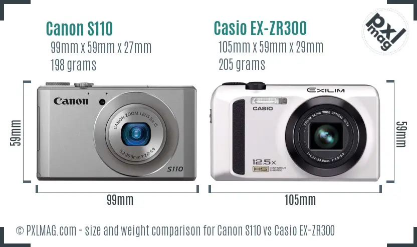 Size and ergonomy comparison of the Canon S110 and Casio EX-ZR300