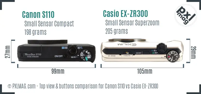 Top view design and control layout of Canon S110 and Casio EX-ZR300