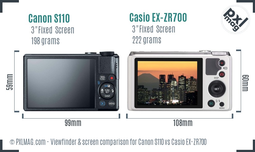 Canon S110 vs Casio EX-ZR700 Screen and Viewfinder comparison