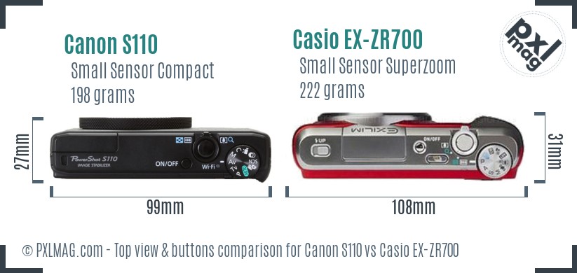 Canon S110 vs Casio EX-ZR700 top view buttons comparison