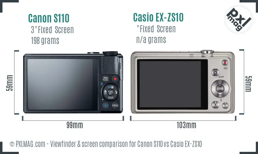 Canon S110 vs Casio EX-ZS10 Screen and Viewfinder comparison