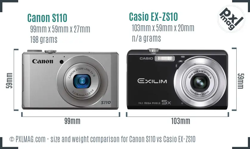 Canon S110 vs Casio EX-ZS10 size comparison