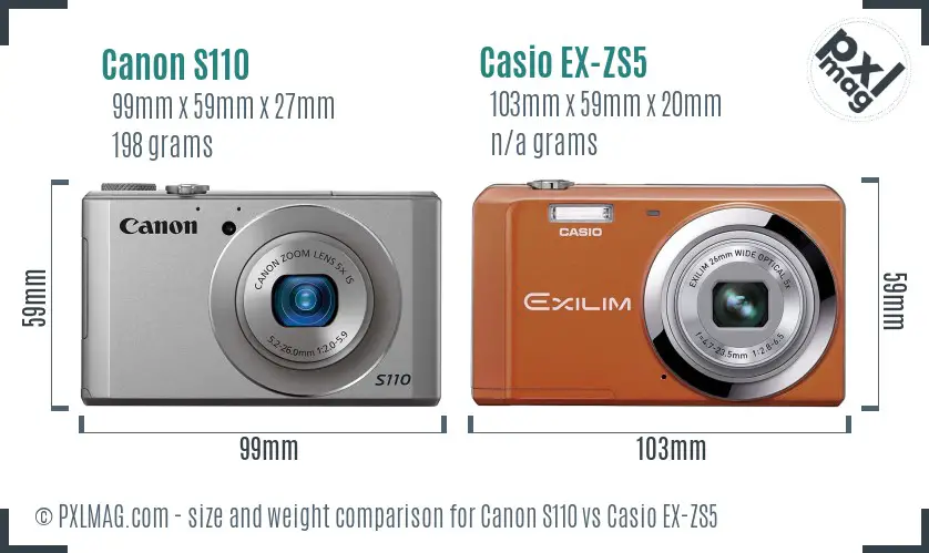 Canon S110 vs Casio EX-ZS5 size comparison Canon S110 vs Casio EX-ZS5 size comparison